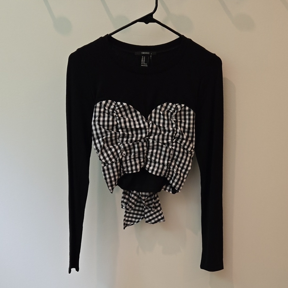 Forever 21 Black and White Bustier Blouse with Tie Front
